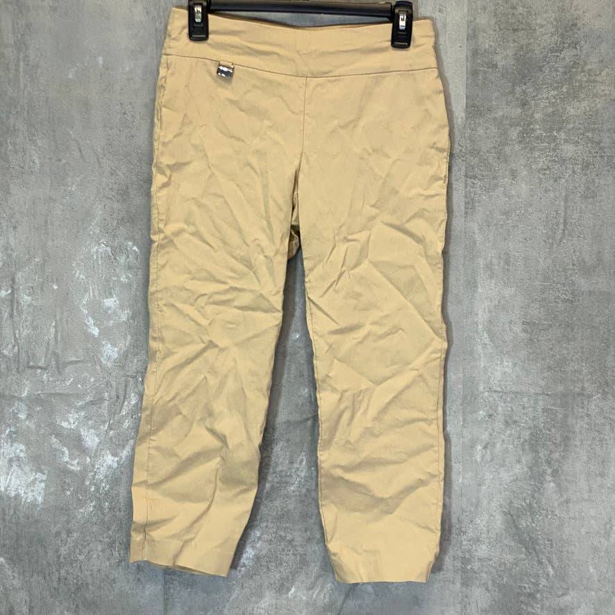 ALFANI Women's Cream Beige Tummy Control Mid-Rise Pull-On Capri Pants SZ 2