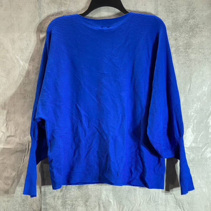 ANNE KLEIN Women's Blue Ottoman-Rib Bateau Neck Dolman Sleeve Pullover Sweater SZ S