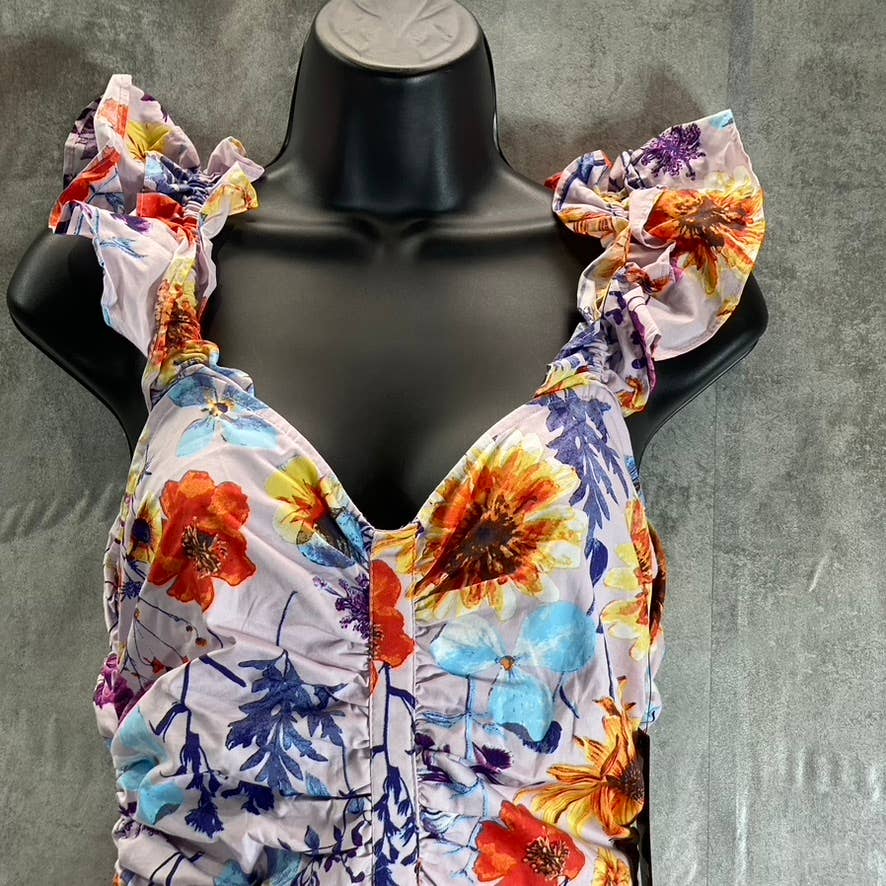 GUESS Women's Lilac Multi Floral V-Neck Ruched Bodycon Mini Sheath Dress SZ 2