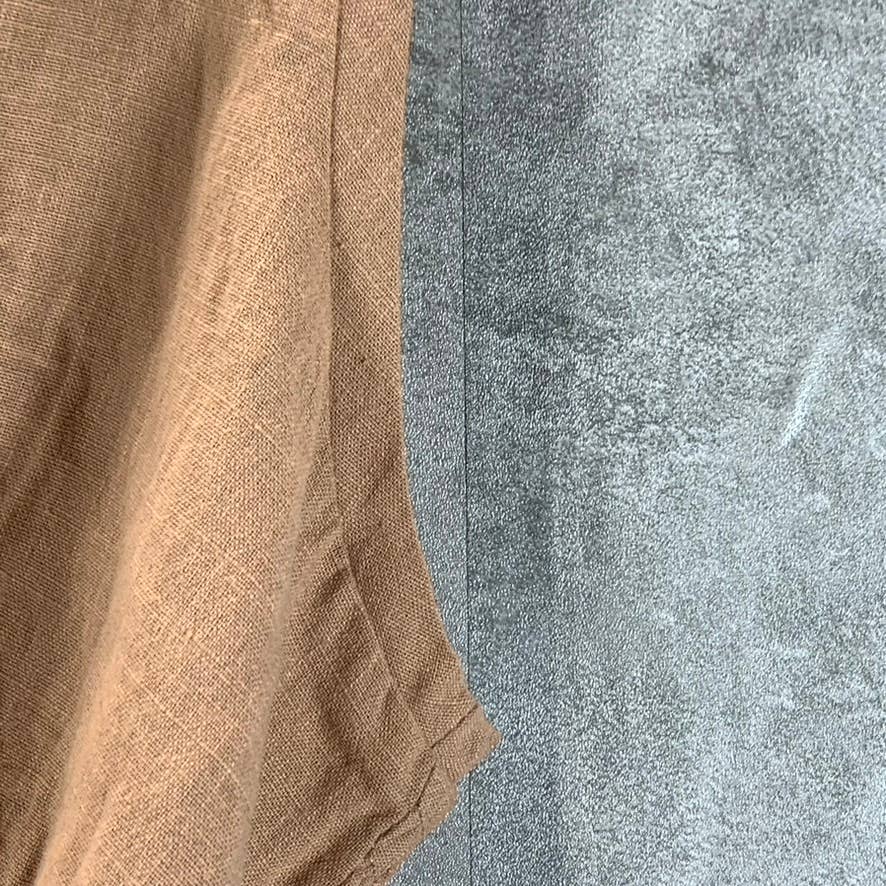 AND NOW THIS Women's Almond Crewneck Sleeveless Tie-Waist Smocked Back Top SZ M