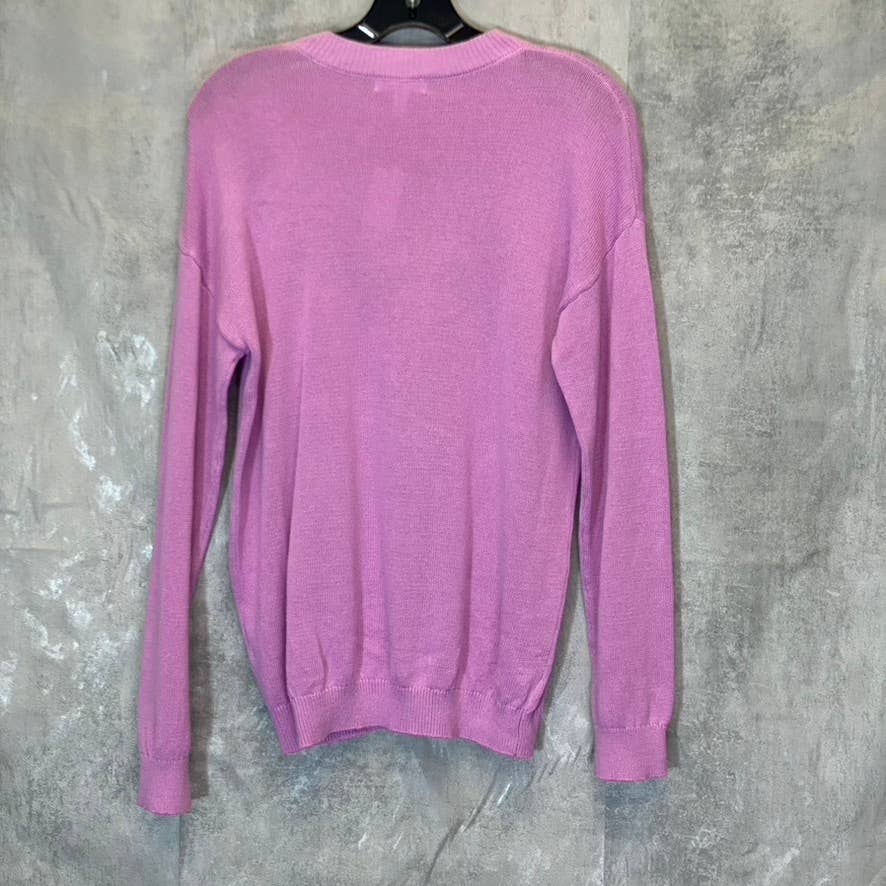 BP. Women's Purple Tulip Daisy Front Knit Crewneck Long Sleeve Sweater SZ S