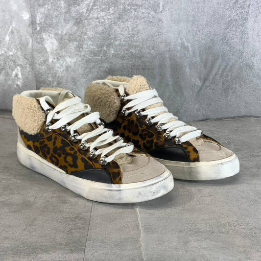 MARC FISHER LTD Women's Animal Print Beige Merin Faux-Fur Lace-Up Sneakers SZ 6