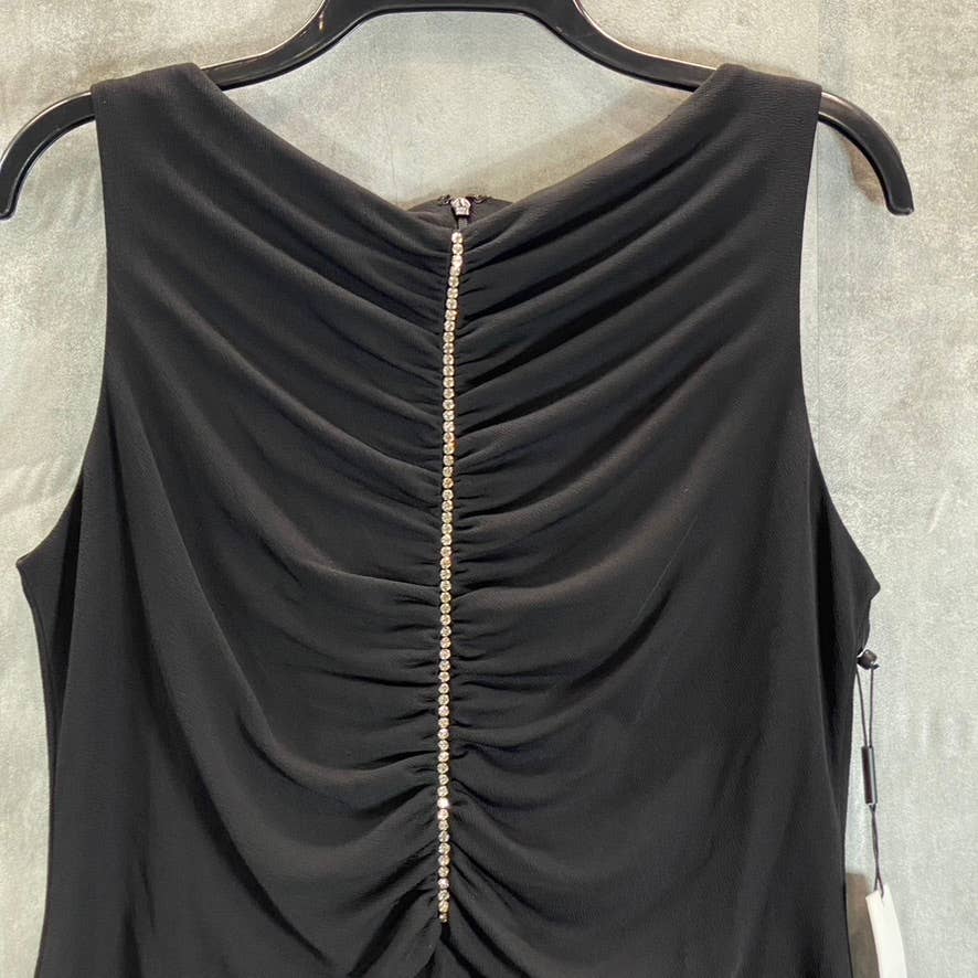 CALVIN KLEIN Women's Black Ruched Rhinestone Embellished Knee-Length Dress SZ 12