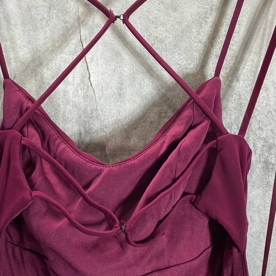 CITY STUDIO Juniors' Burgundy Cowl-Neck Open-Back Side-Slit Maxi Dress SZ 1