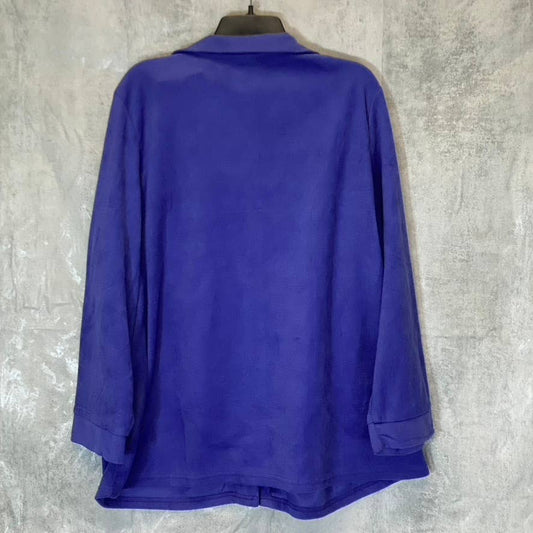 AVENUE Women's Plus Size Purple Button-Up Fleece Long Sleeve Lapel Collar V-Neck Top SZ 18/20