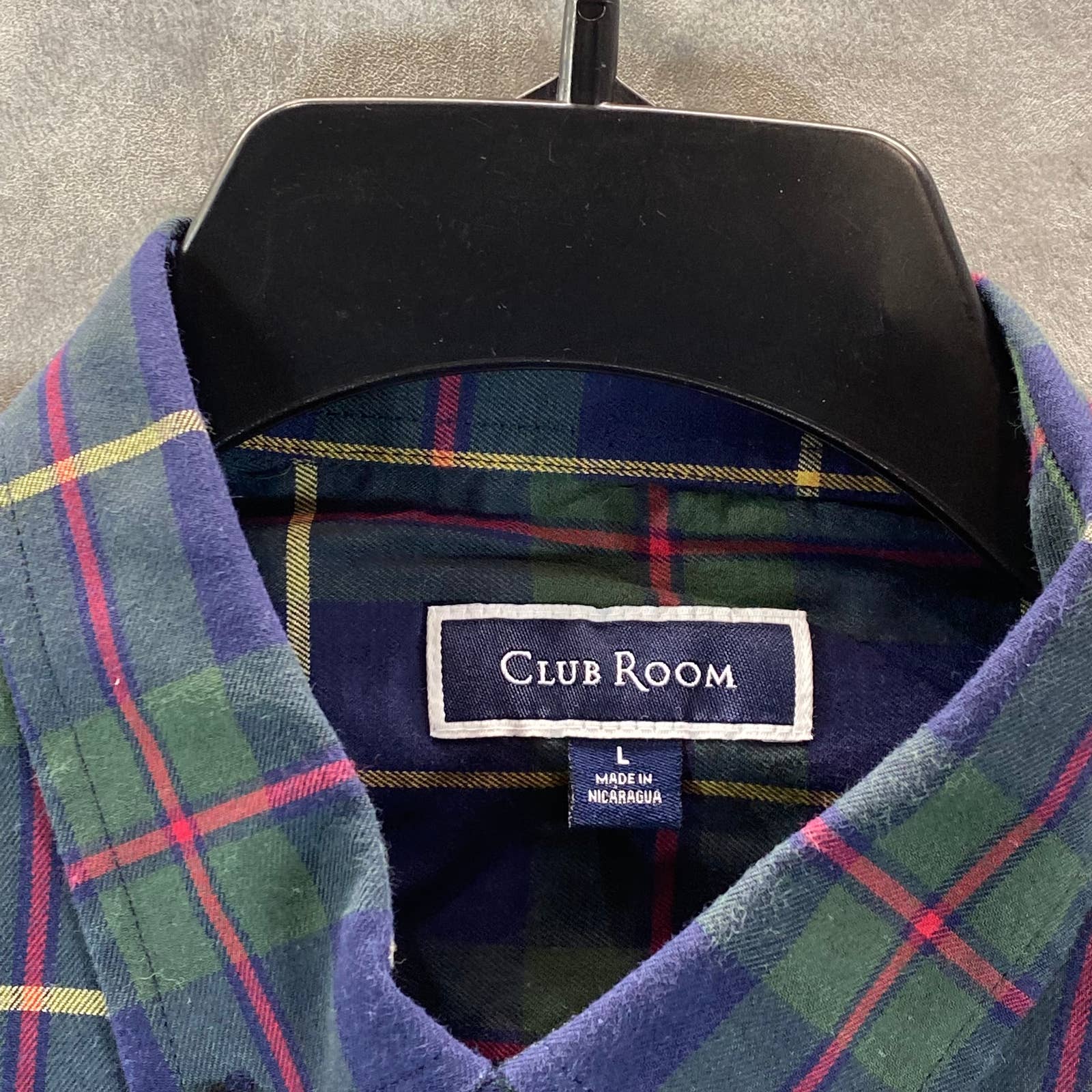 CLUB ROOM Men's Blue Plaid Regular-Fit Button-Up Long-Sleeve Shirt SZ L