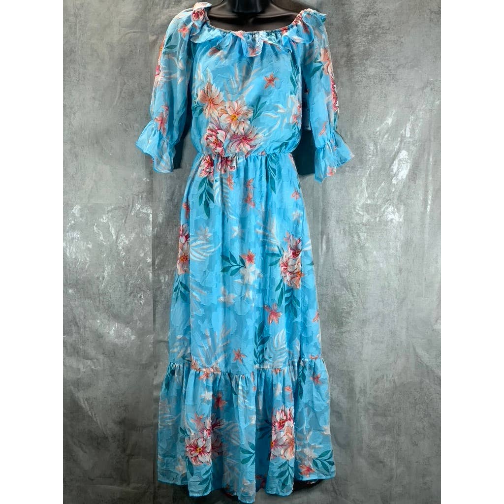 WILLOW DRIVE Women's Sky Blue Combo Off-The-Shoulder Floral-Print Maxi Dress