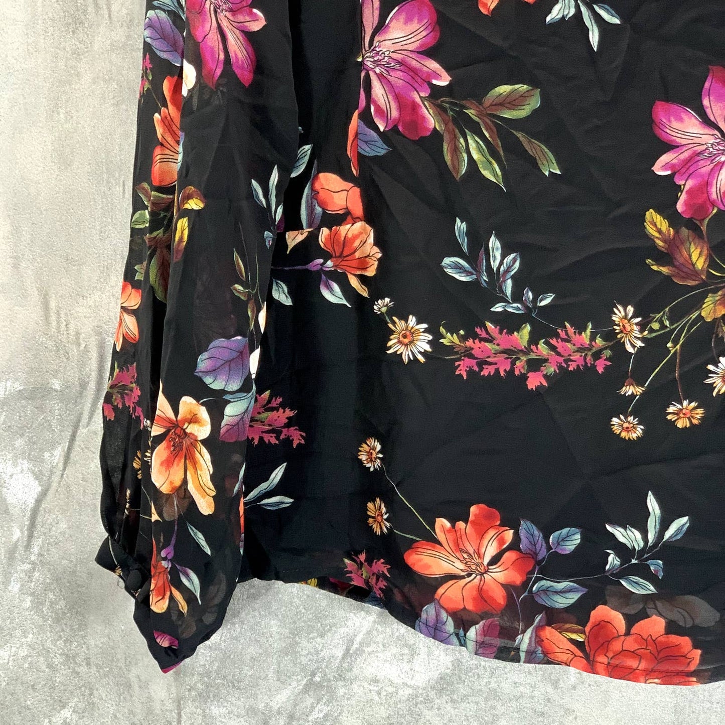 VINC CAMUTO Women's Rich Black Floral-Print Scoop-Neck Long-Sleeve Top SZ XS