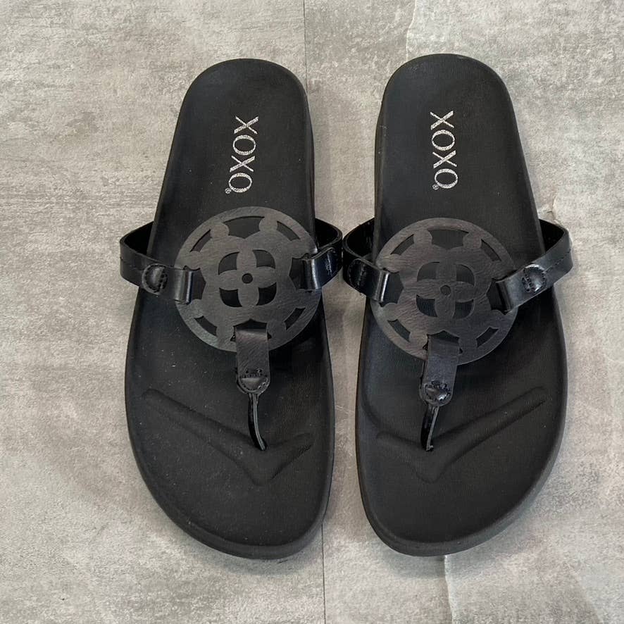XOXO Women's Black Peace Geometric Design Slip-On Thong Sandals SZ 9.5