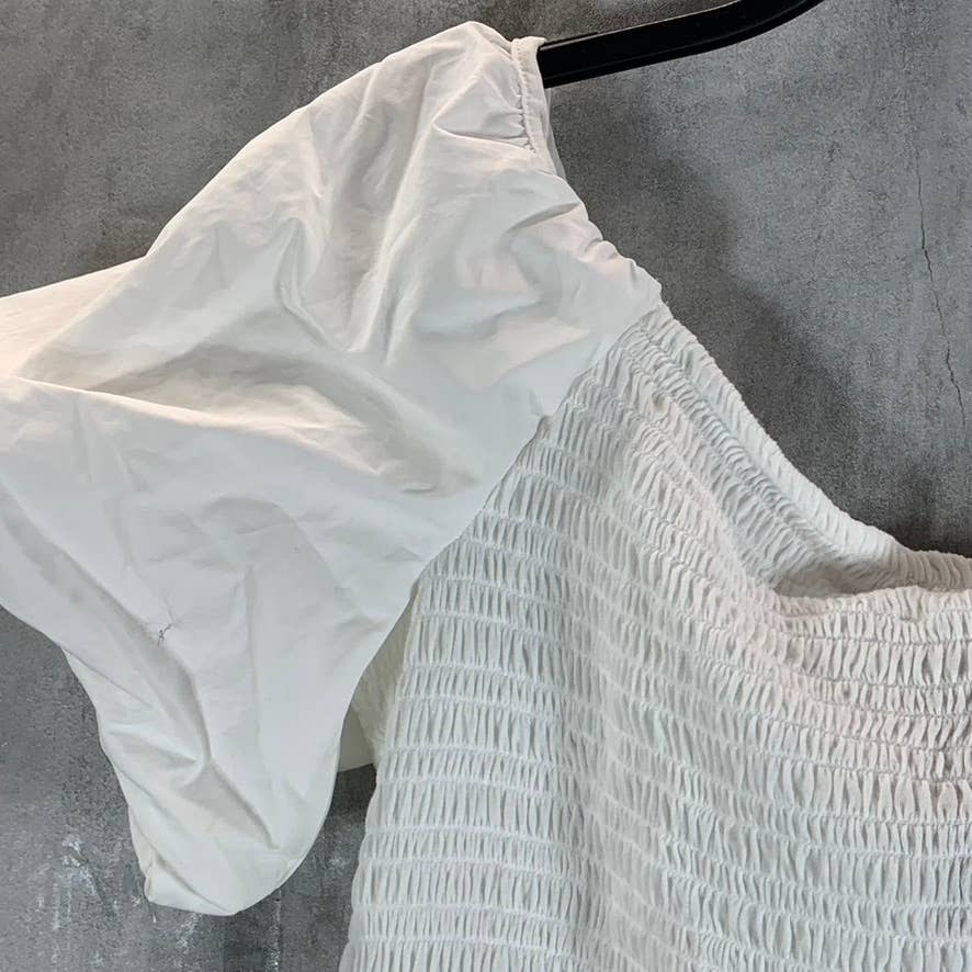 INC INTERNATIONAL CONCEPTS Women's Washed White Smocked Puff-Sleeve Top SZ XL