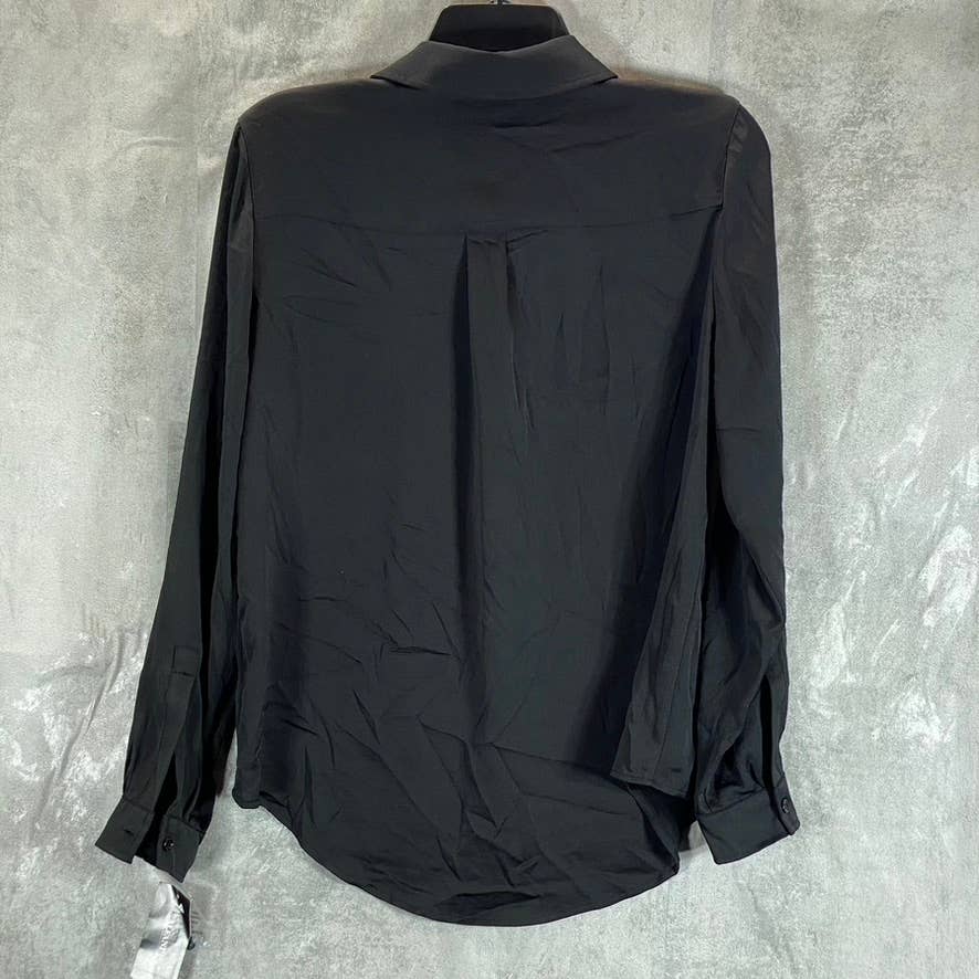 ALFANI Women's Black Button-Front Long-Sleeve Point-Collar Top SZ S