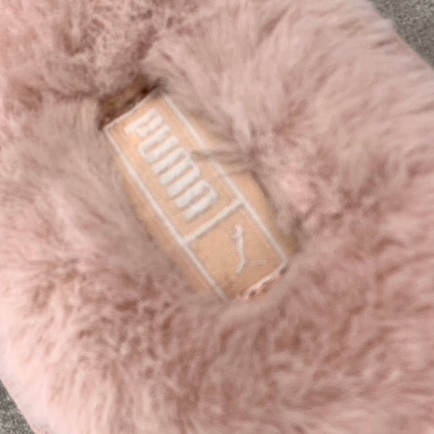 PUMA Women's Lotus-Puma White Faux-Fur Fluff Remix Slide Slippers SZ 5