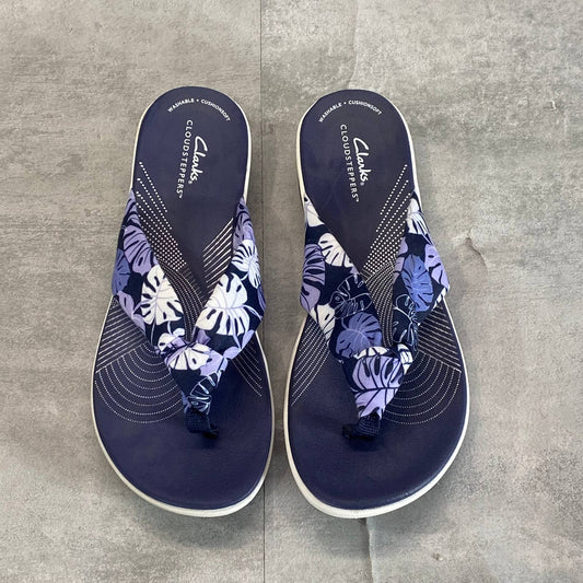 CLARKS COLLECTION Women's Blue Floral Arla Glison Thong Wedge Sandals SZ 10