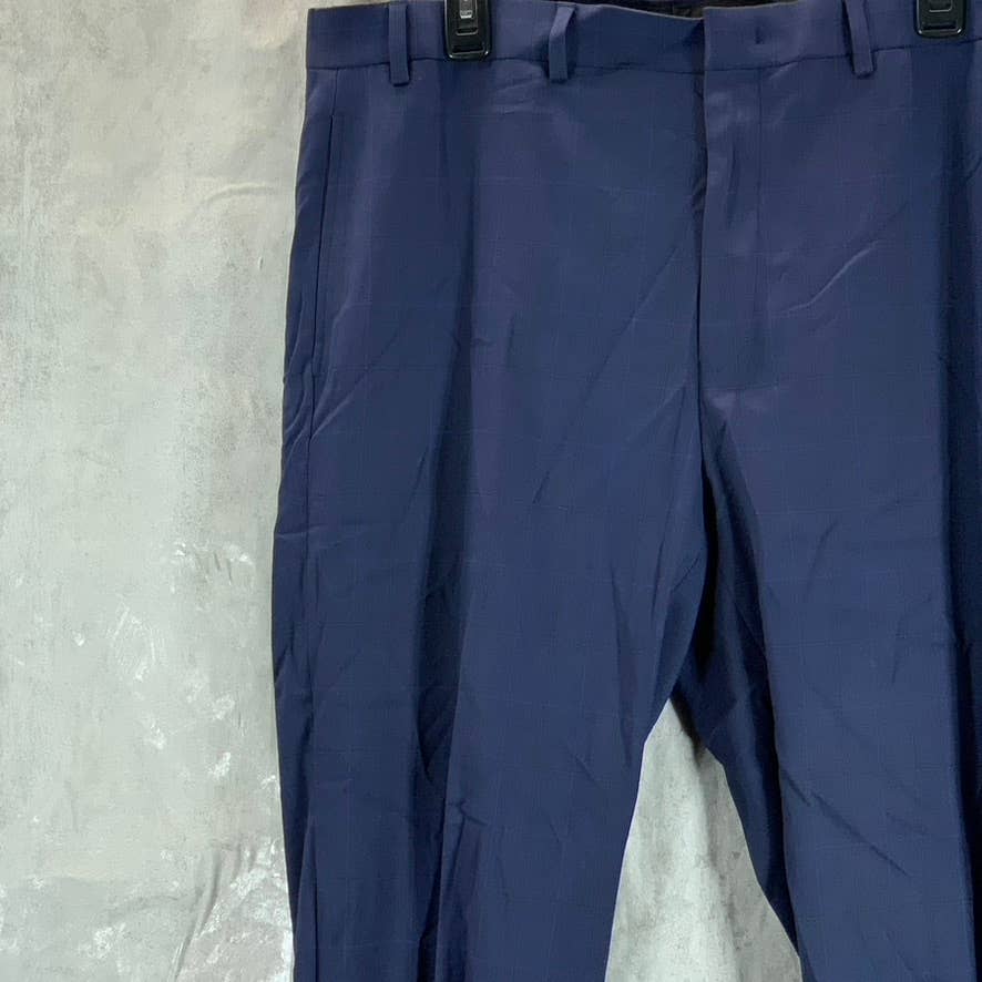 MARC NEW YORK Men's Navy Plaid Modern-Fit Flat Front Pants SZ 35X32