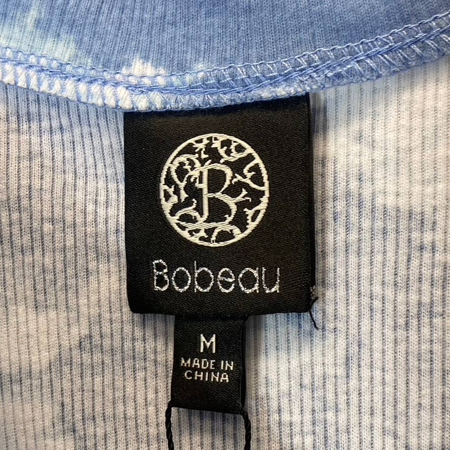 BOBEAU Women's Blue Tie-Dye Ribbed Knit Sleeveless Crewneck Mini Dress SZ M