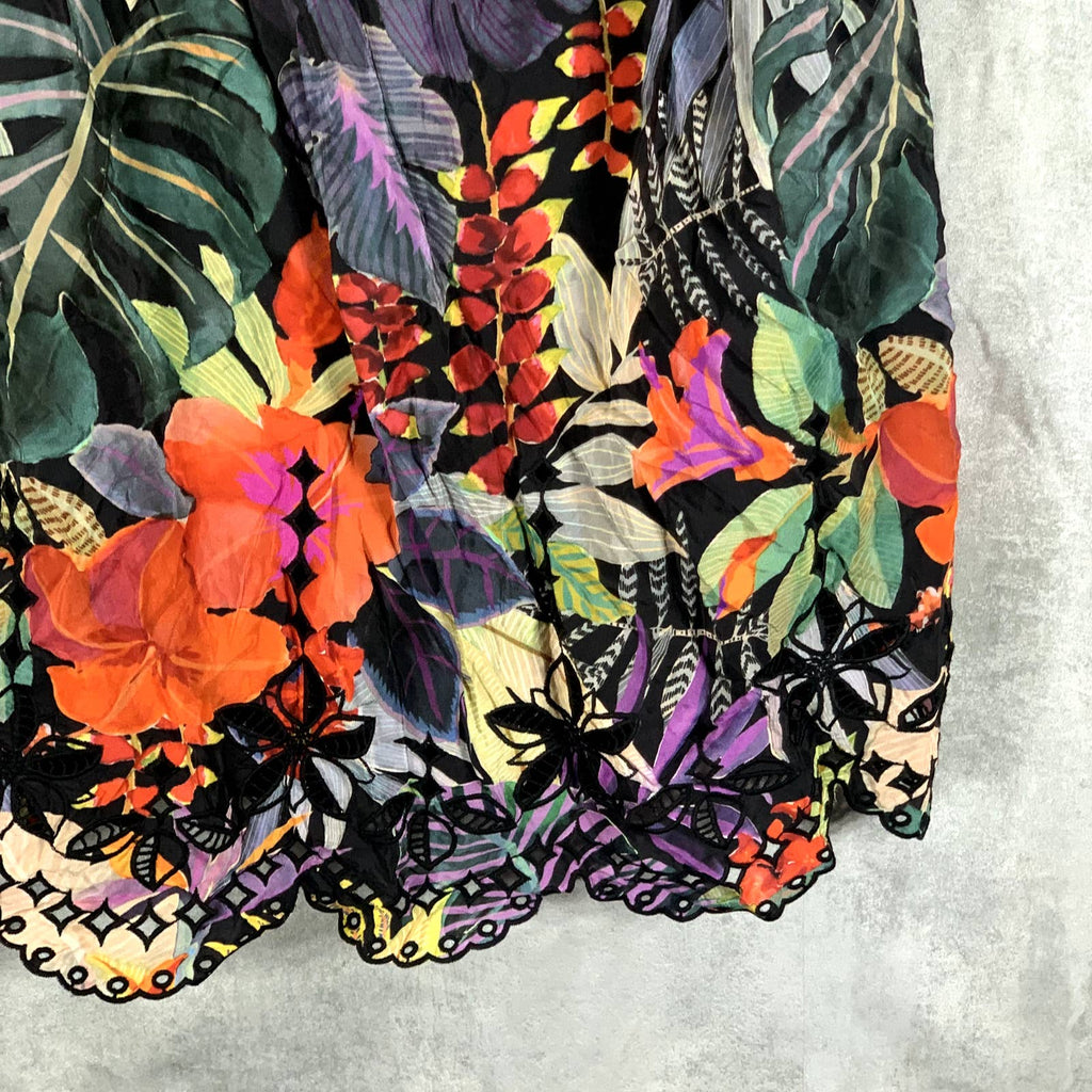 JOHNNY WAS Women's Multi Shari Tropical-Print Silk Square-Neck Mini Dress SZ S