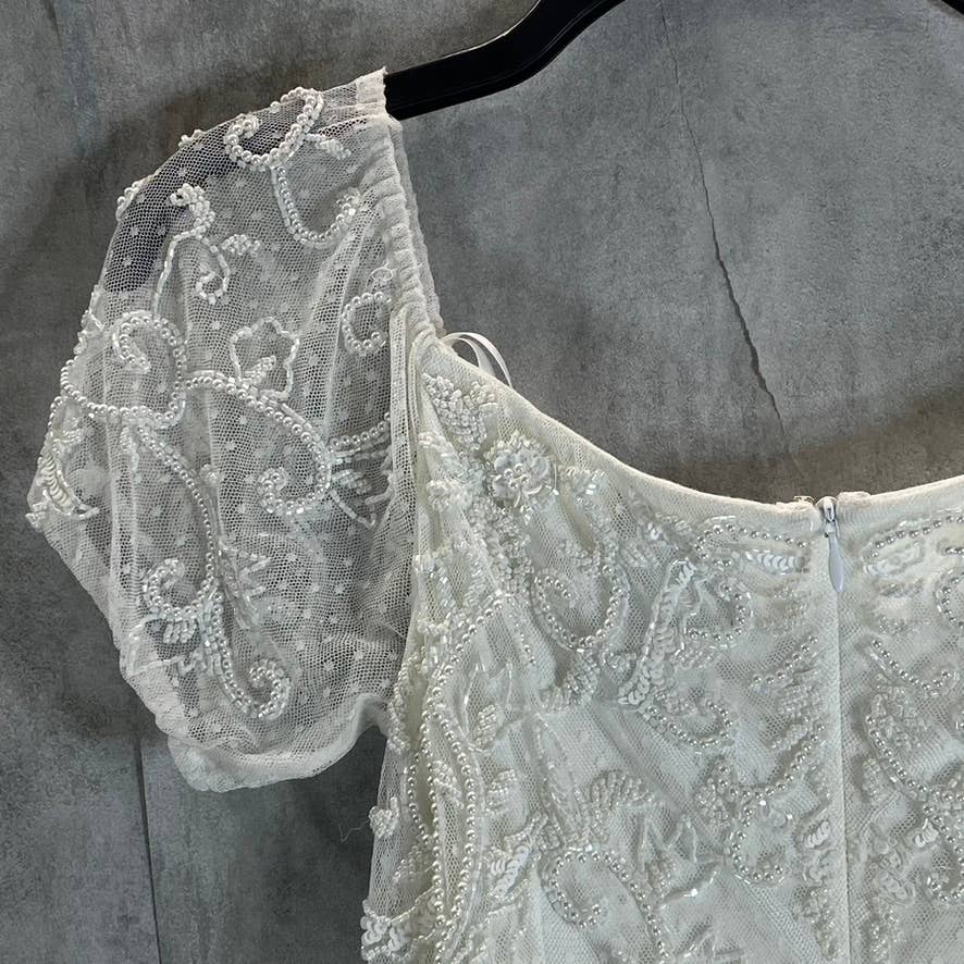 ADRIANNA PAPELL Women's Ivory Bead Embellished Off-The-Shoulder Dress SZ8