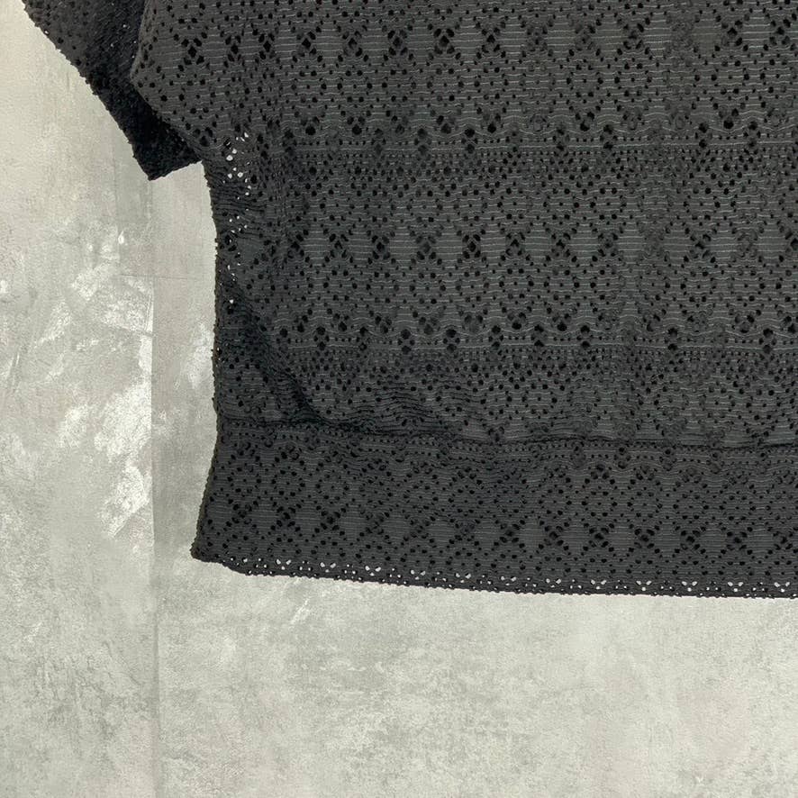 JM COLLECTION Women's Deep Black Lace Scoop-Neck Keyhole Top SZ S