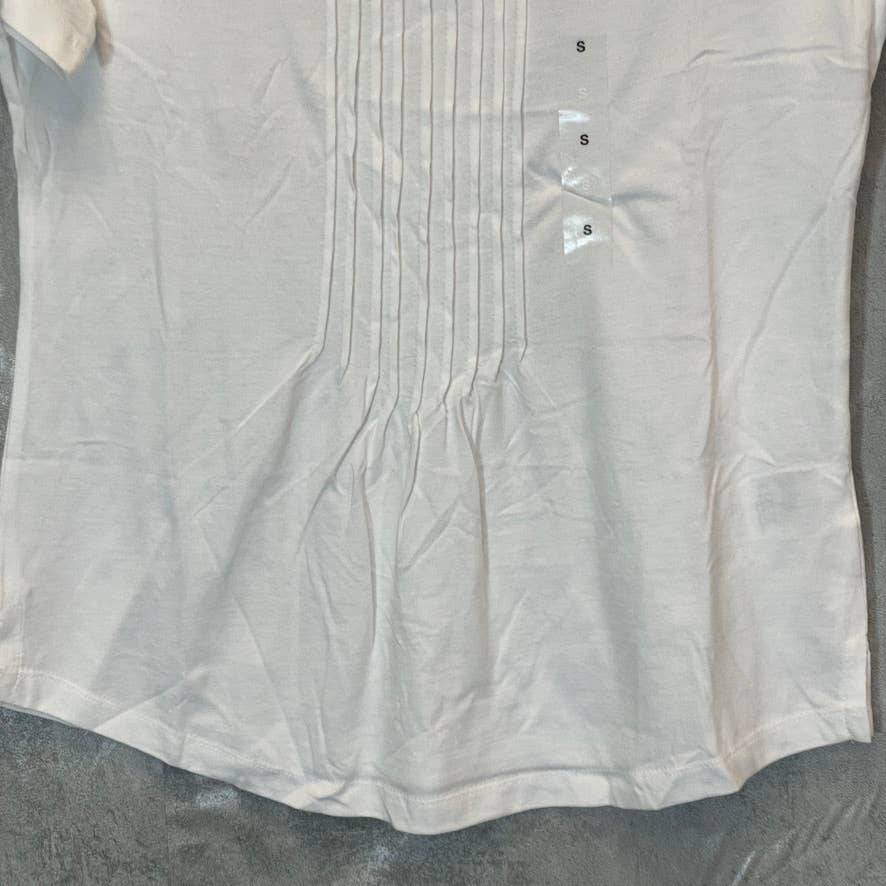 KAREN SCOTT Women's Bright White Pin-Tucked Scoopneck Short Sleeve Top SZ S