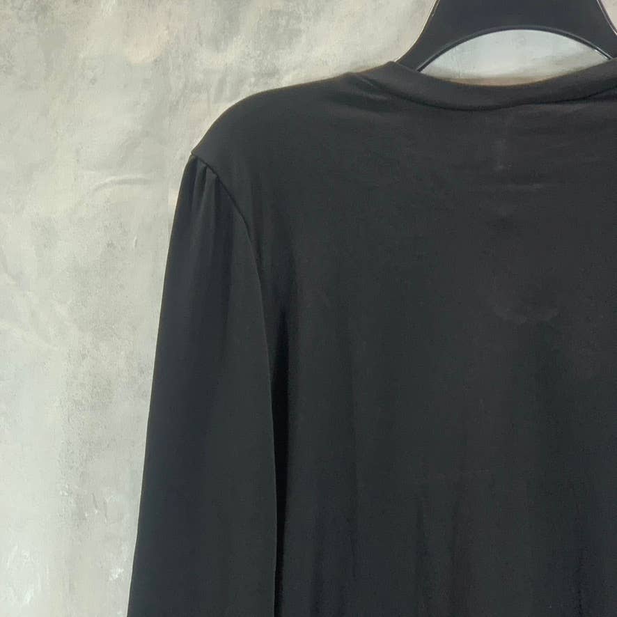 NY COLLECTION Women's Black Rhinestone Embellished 3/4 Sleeve Knit Crepe Top SZL