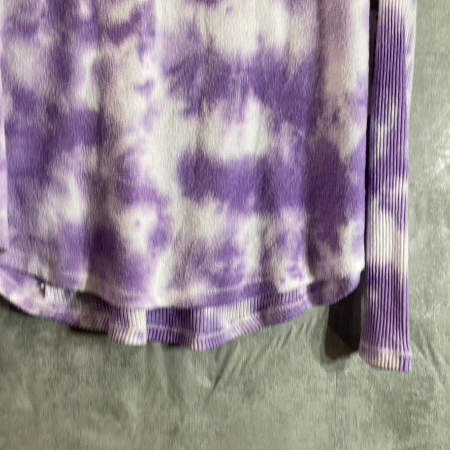 THEO & SPENCE Women's Purple Tie-Dye Crewneck Long Sleeve Hi-Low Hem Top SZ L