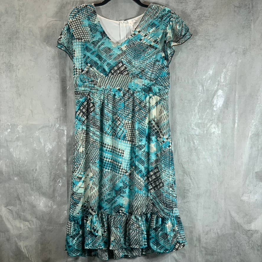 NY COLLECTION Women's Blue-Black Shadow Stripe V-Neck Empire Waist Dress SZ L