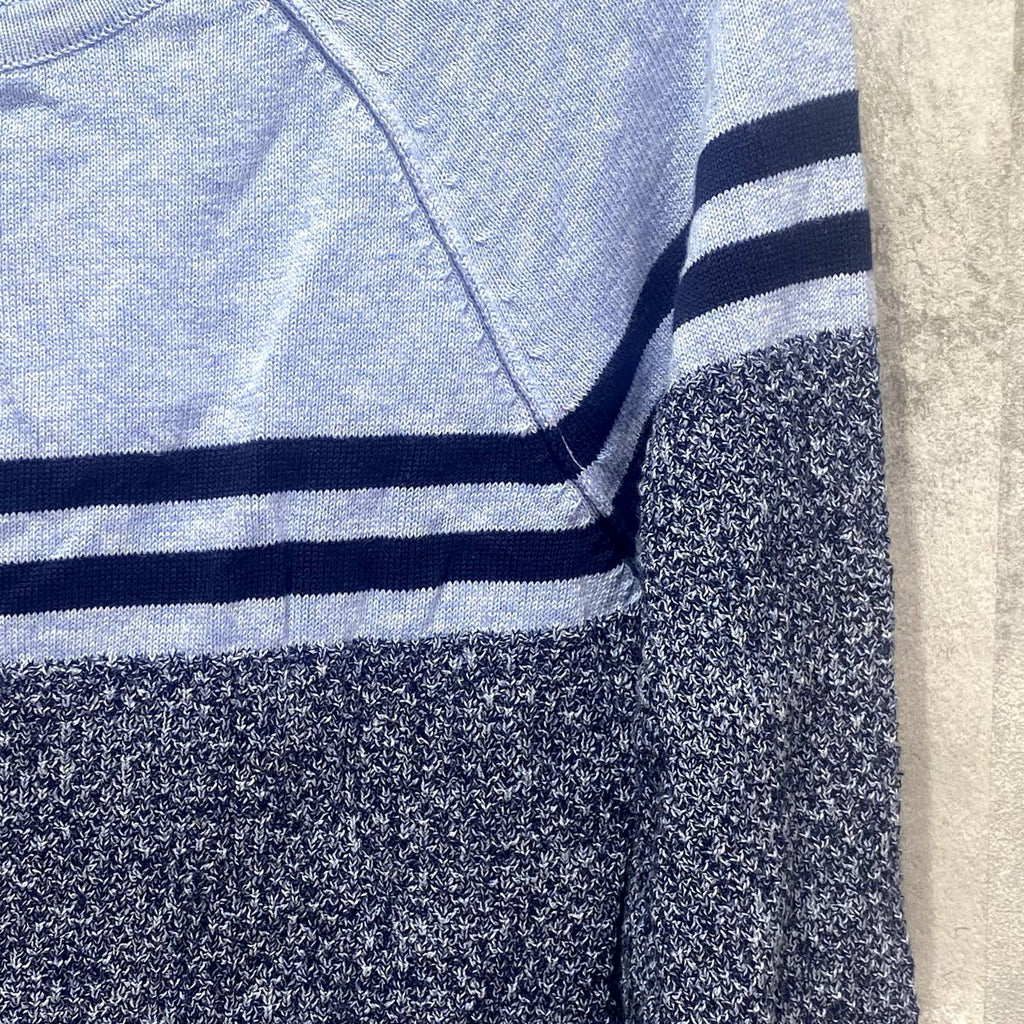 KAREN SCOTT Blue Marisa Cotton Colorblock Textured Curve-Hem Pullover Sweater SZ S