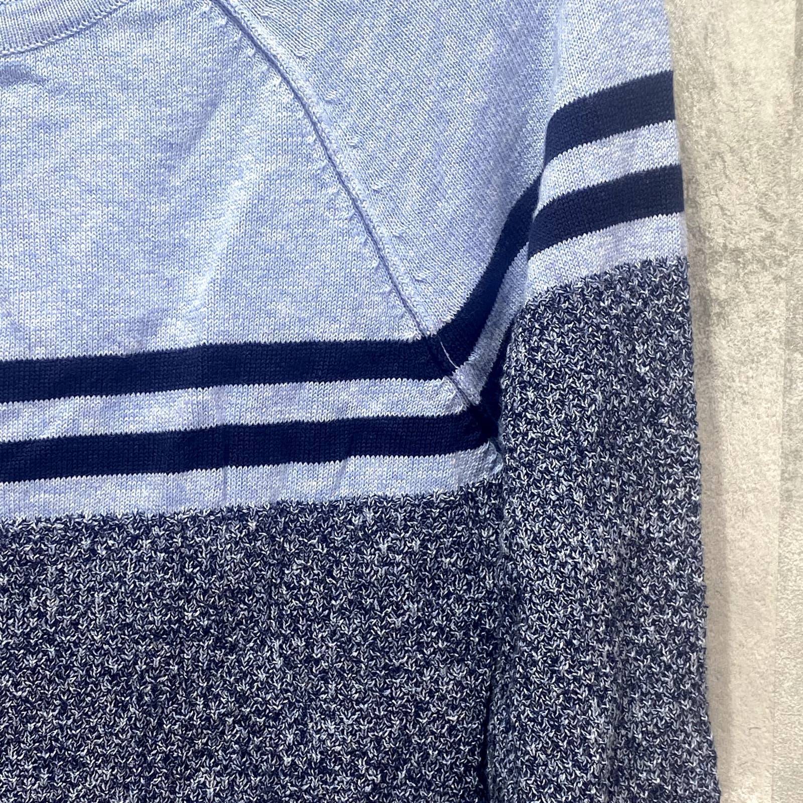 KAREN SCOTT Blue Marisa Cotton Colorblock Textured Curve-Hem Pullover Sweater SZ S