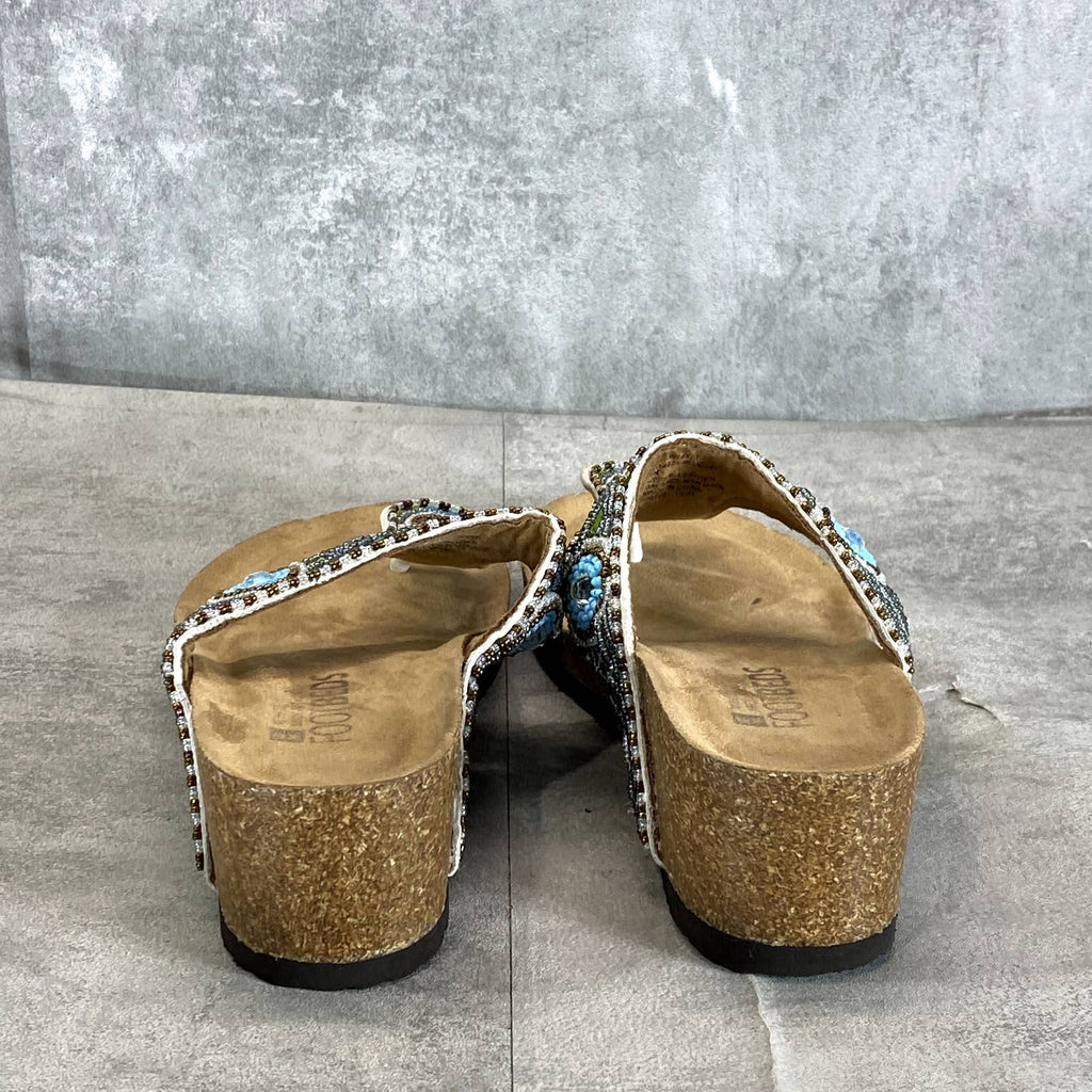 WHITE MOUNTAIN Women's Beige Beaded Bluejay Wedge Slip-On Thong Sandals SZ 6