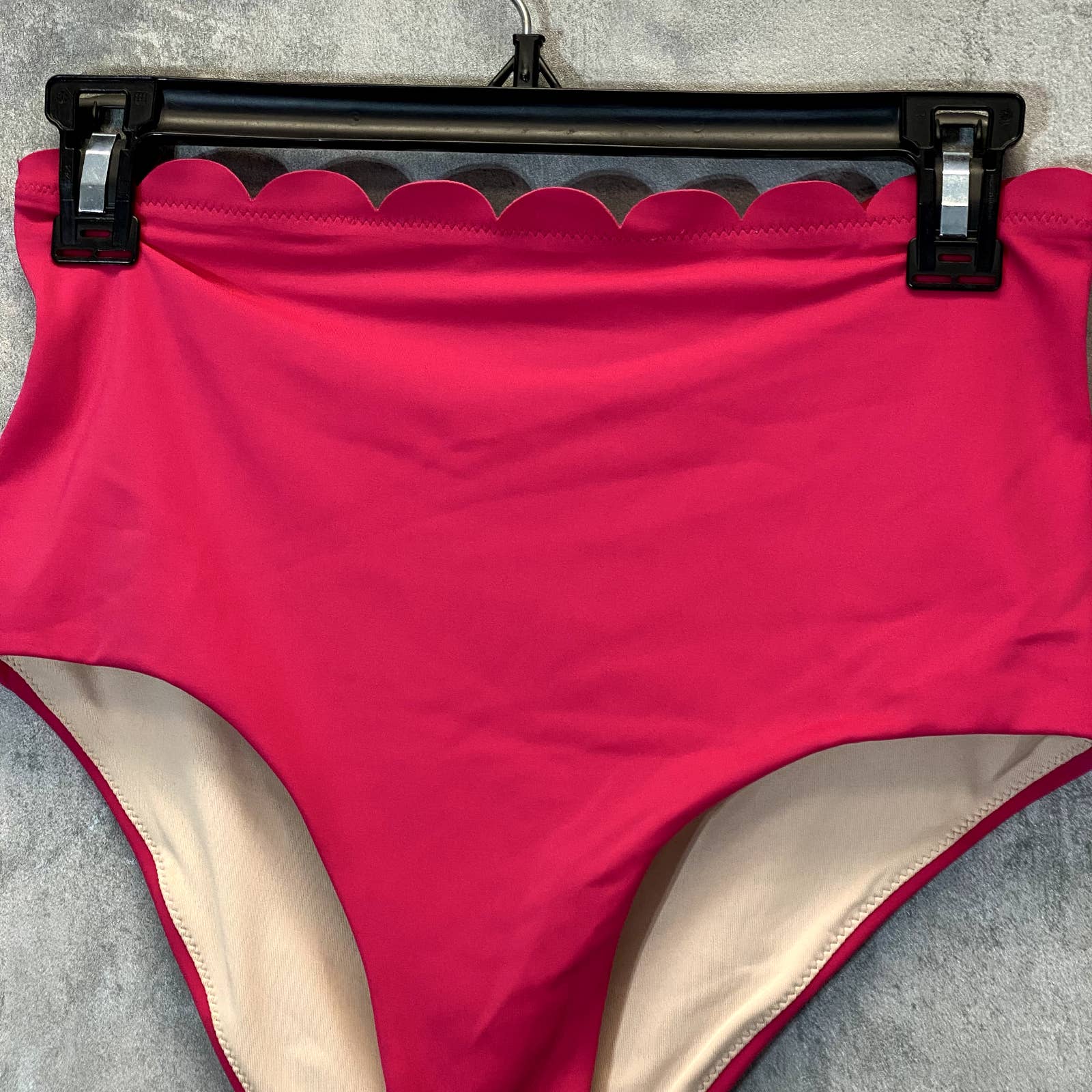 CHELSEA28 Women's Pink Bright Scallop High-Waist Bikini Bottoms SZ S