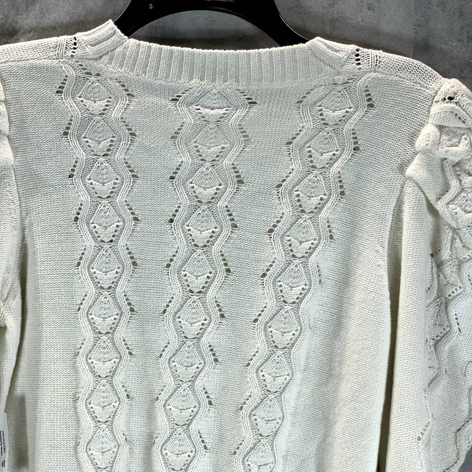 JOIE Women's Porcelain Sigourney Pointelle Puff-Sleeve Knit Pullover Sweater SZS