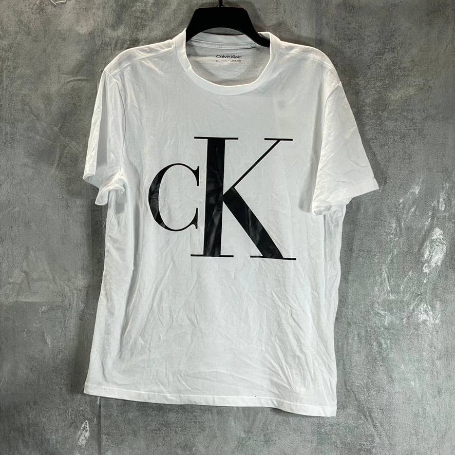 CALVIN KLEIN Men's Brilliant White Monogram Logo Graphic Crewneck T-Shirt SZ M