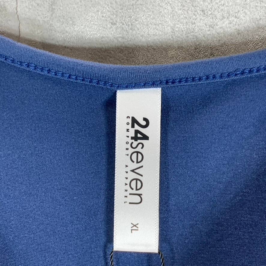 24SEVEN COMFORT APPAREL Women's Medium Blue Round-Neck Long-Sleeve Midi Dress