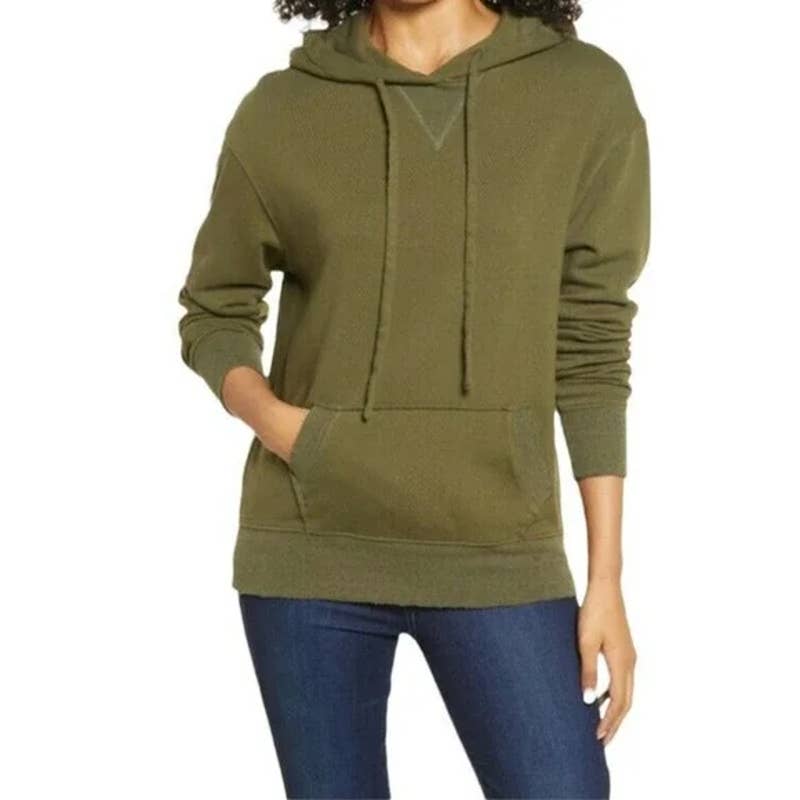 EVERLEIGH Women's Olive Distressed Pullover Hooded Sweater SZ XS