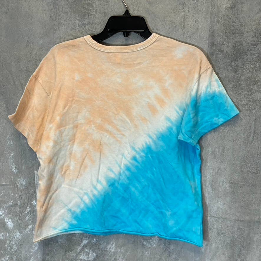 ABOUND Women's Blue-Orange Tie-Dye Raw Hem Crewneck T-Shirt SZ XS
