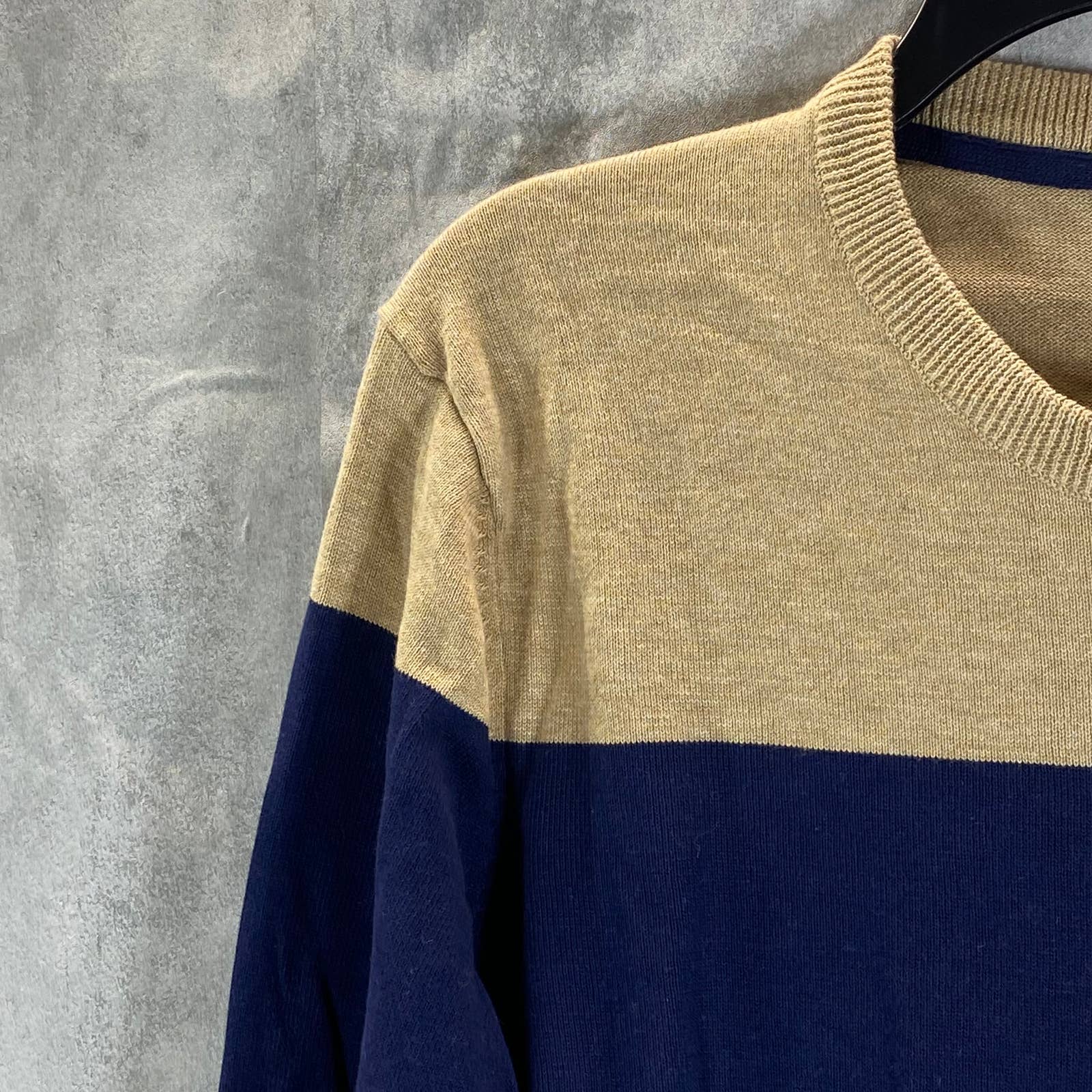 CLUB ROOM Men's Cracked Walnut Colorblock Stripe Crewneck Sweater SZ L