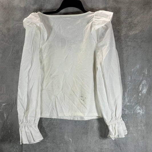 INC INTERNATIONAL CONCEPTS Women's Washed White Square-Neck Ruffled Top SZ M