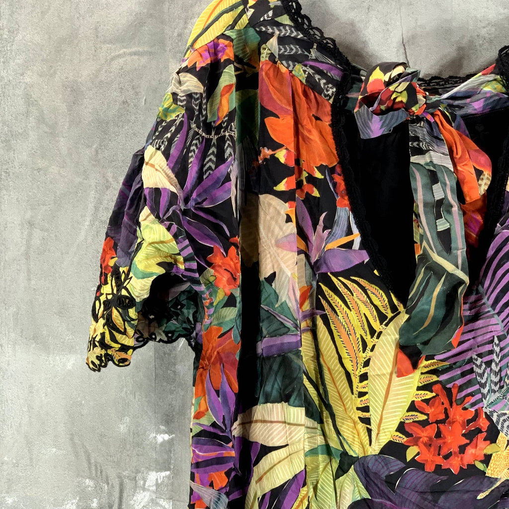 JOHNNY WAS Women's Multi Shari Tropical-Print Silk Square-Neck Mini Dress SZ S