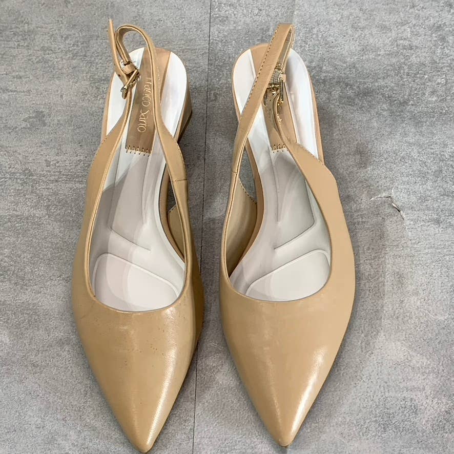 FRANCO SARTO Women's Nude Leather Racer Slingback Block-Heel Pumps SZ 8