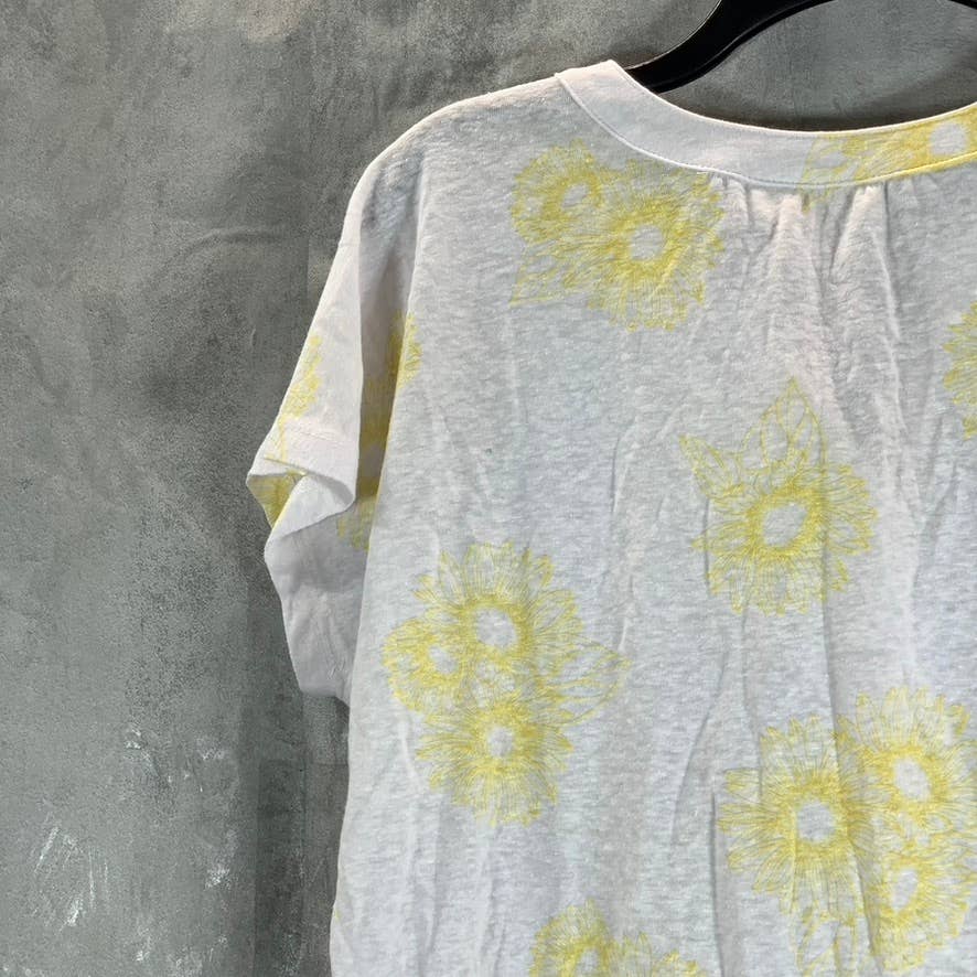 STYLE & CO Women's Yellow Combo Spring Escape Floral-Print Henley Top SZ M