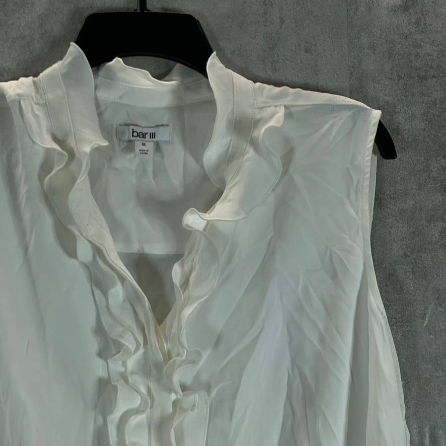 BAR III Women's Lily Ruffle V-Neck Sleeveless Button-Up Top SZ XL
