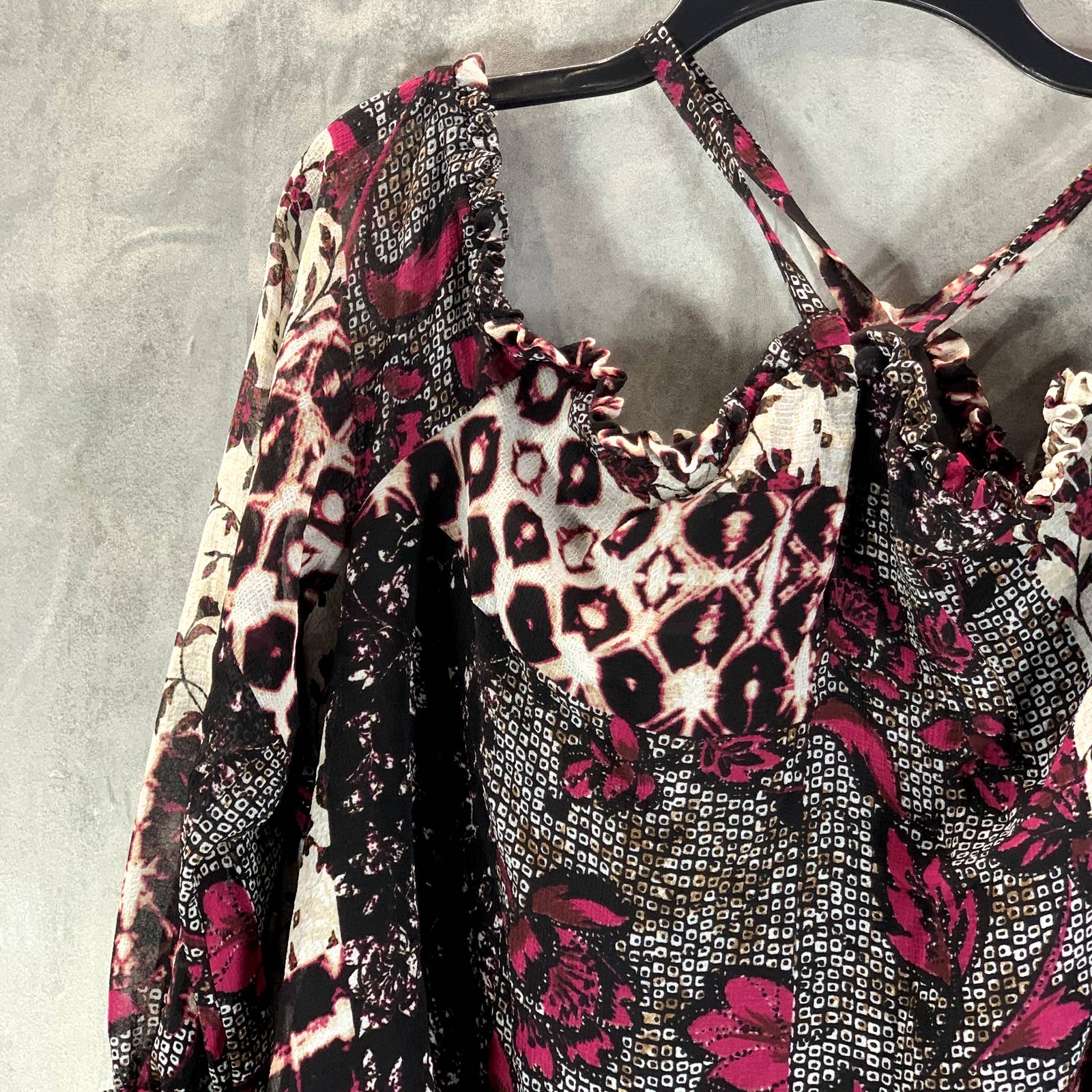 INC INTERNATIONAL Women's Nomad Mix Patchwork Print Cold-Shoulder Top SZ XL