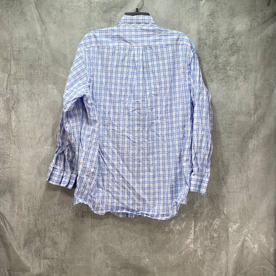 CLUB ROOM Light Blue Regular-Fit Stretch Gingham Check Dress Shirt SZ 16 32/33