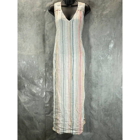 VINCE CAMUTO Women's Ultra White Striped V-Neck Sleeveless Maxi Dress SZ M