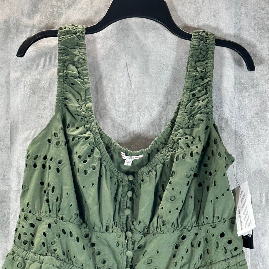 GUESS Women's Lichen Leaf Green Multi Larisen Cotton Eyelet Peplum Top SZ L