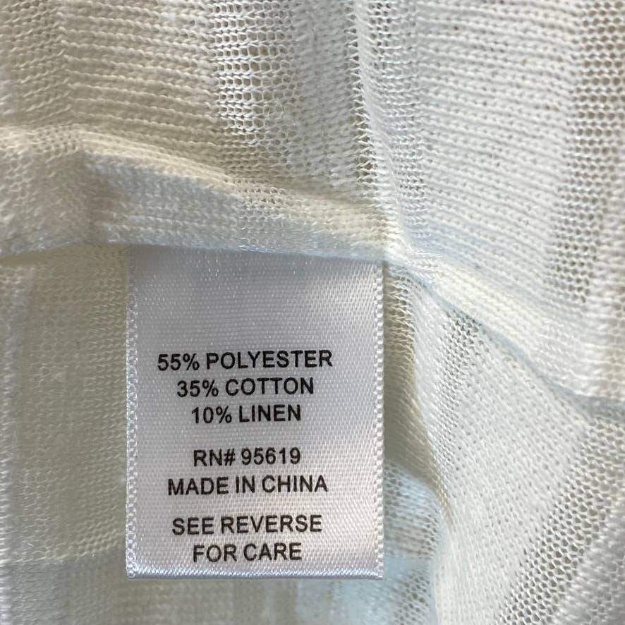 JOHN PAUL RICHARD Women's Eggshell Striped Square Neck Short Sleeve Top SZ L