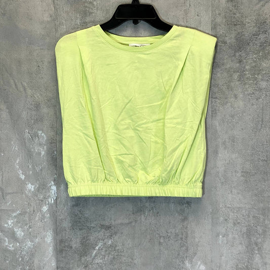 ELODIE Women's Lime Shoulder Padded Crewneck Sleeveless Elastic Waist Tee SZ S