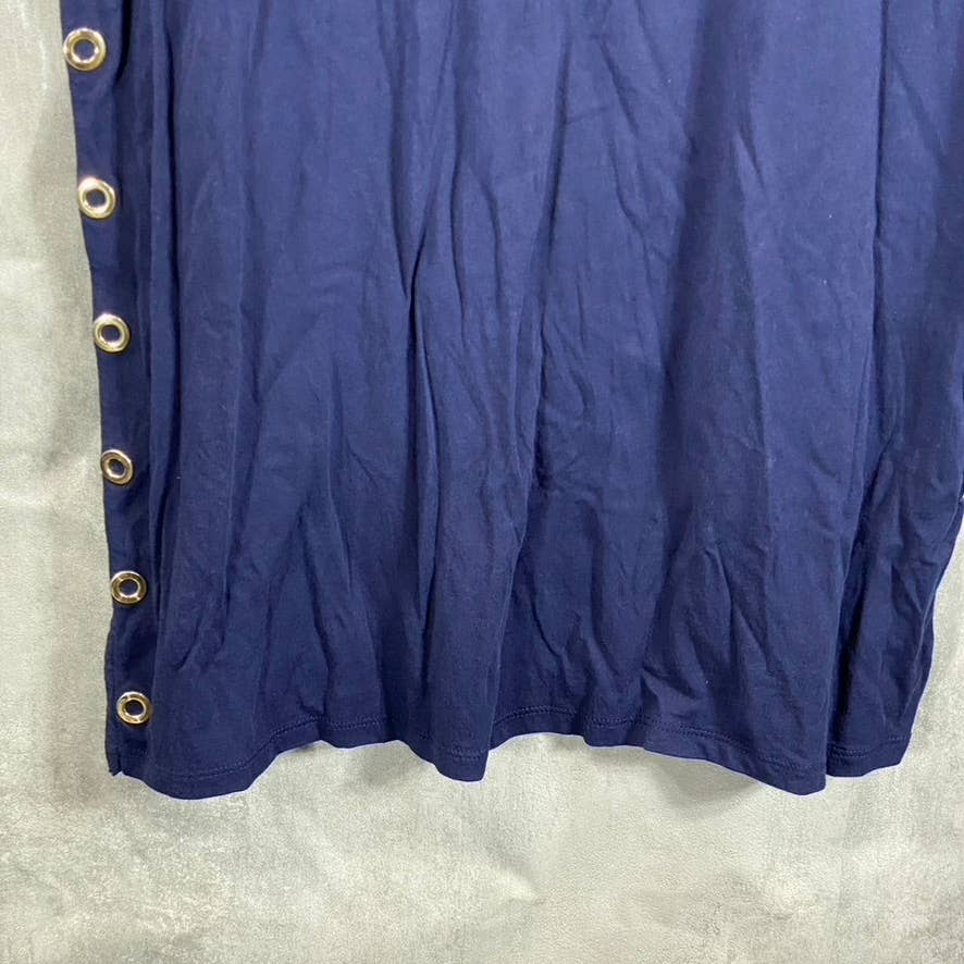 MICHAEL MICHAEL KORS Women's True Navy Crewneck Grommet-Trim Slit Maxi Gown SZ S