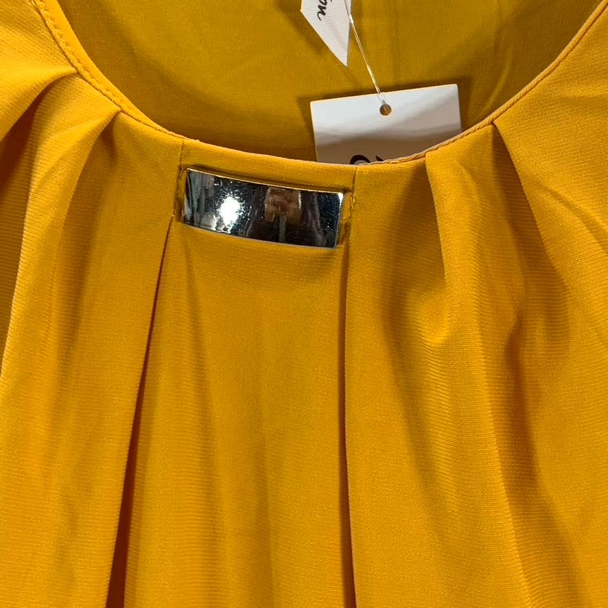 NY COLLECTION Women's Golden-Tone Glow Scoop-Neck Hardware Elbow Balloon Sleeve