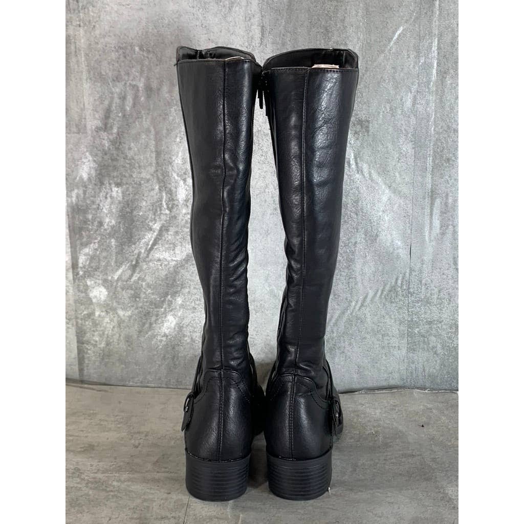 EASY STREET Women's Black Faux-Leather Jewel Knee-High Riding Boots SZ 7.5